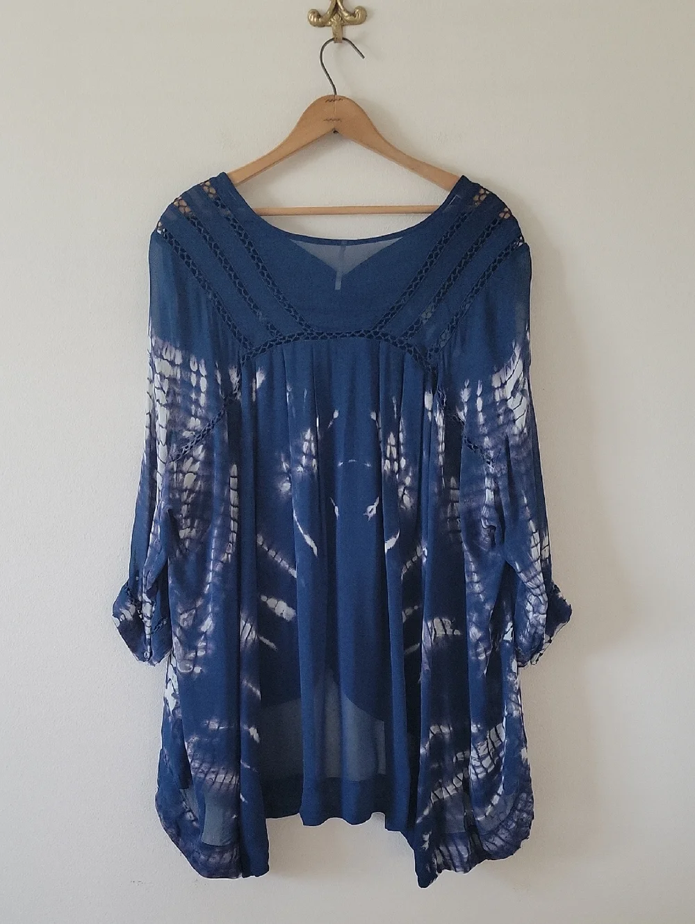 Free People Tie Dye Me Down Blue Sheer Tunic Size Large